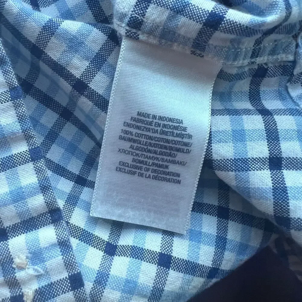 Ralph Lauren Shirt Boys Large 14-16 Blue White Plaid Button Down Cotton Comfort